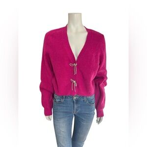 H&M Hot Pink Cozy Knit Cardigan with Tie Front Details Size Small